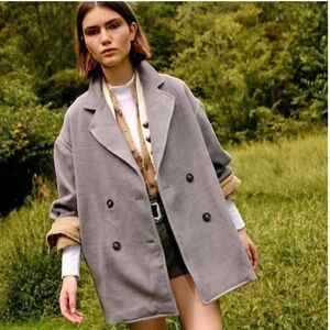 Free People Pea Coat Hannah Slouchy Double Breasted Blazer Oversized Lagenlook M